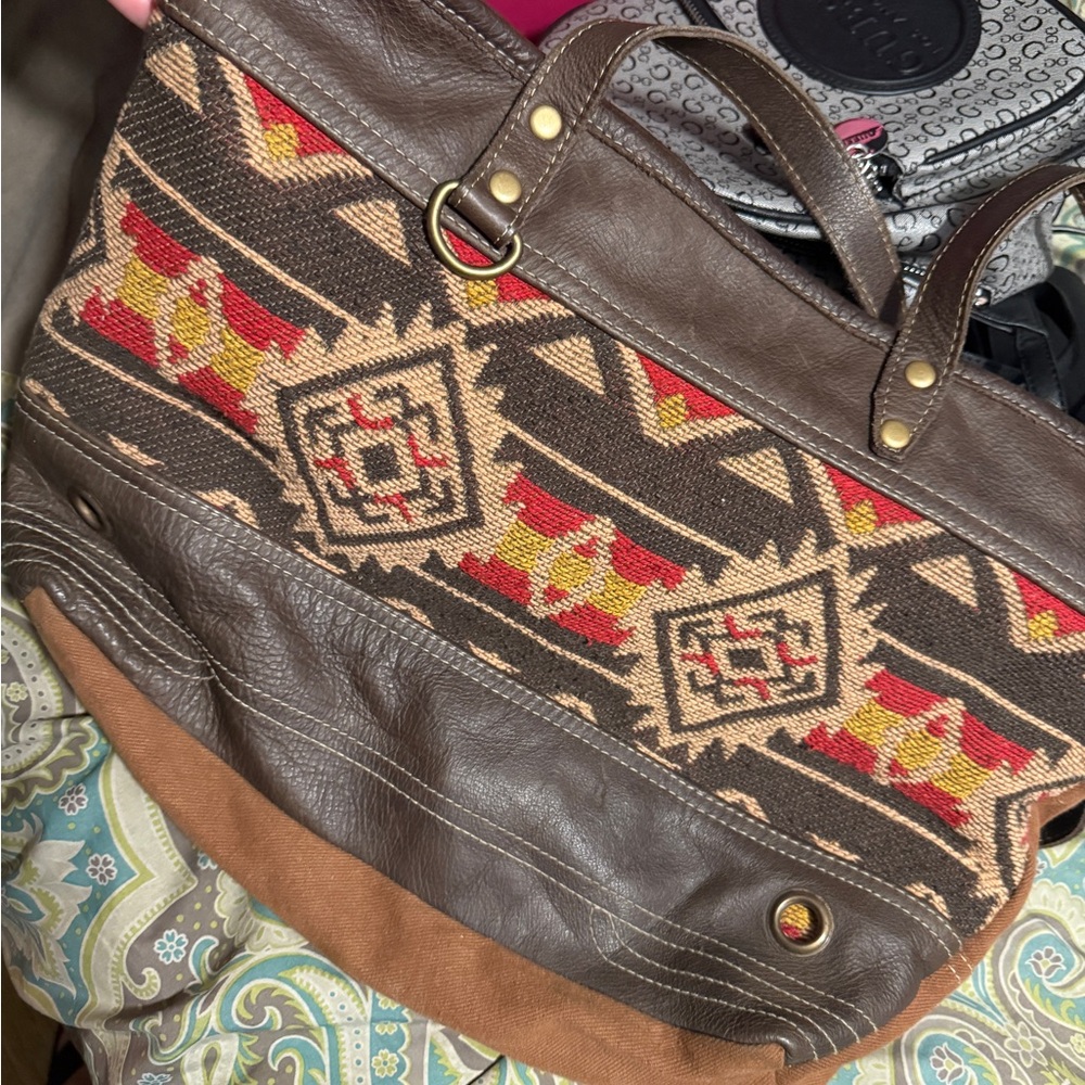 Myra Bag Brown and Red Patterned Shoulder Bag
